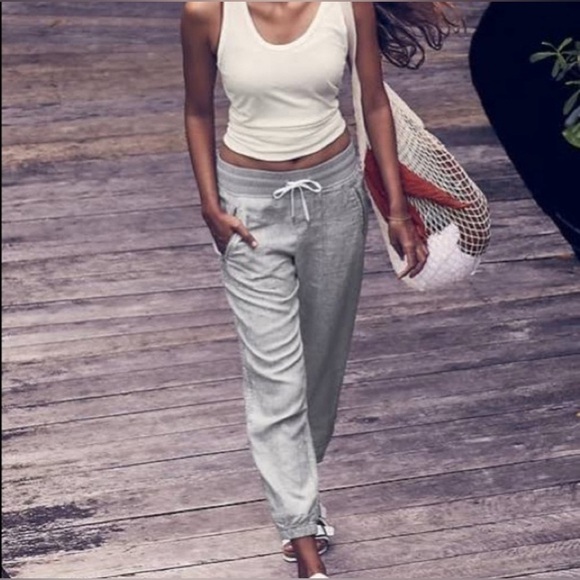 Athleta Pants - Athleta Linen Blend Joggers - Size 4 - Gray - Zip Pockets